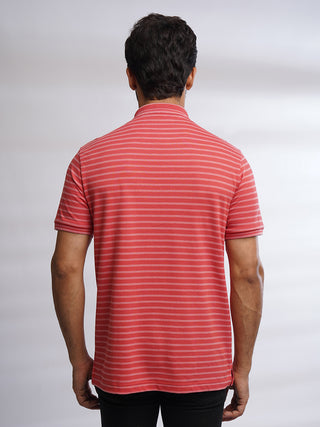 Men Cranberry Classic Striped Polo T-Shirt