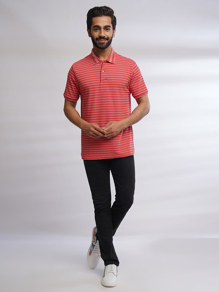 Men Cranberry Classic Striped Polo T-Shirt