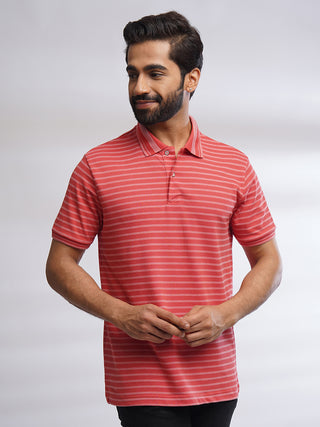 Men Cranberry Classic Striped Polo T-Shirt