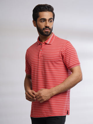 Men Cranberry Classic Striped Polo T-Shirt