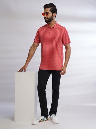 Men Cranberry Classic Striped Polo T-Shirt