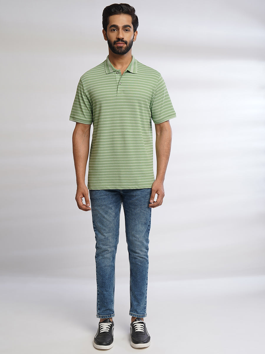 Men Light Green Classic Striped Polo T-Shirt