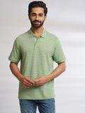 Men Light Green Classic Striped Polo T-Shirt