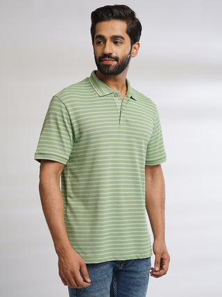 Men Light Green Classic Striped Polo T-Shirt