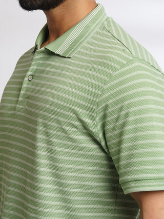 Men Light Green Classic Striped Polo T-Shirt