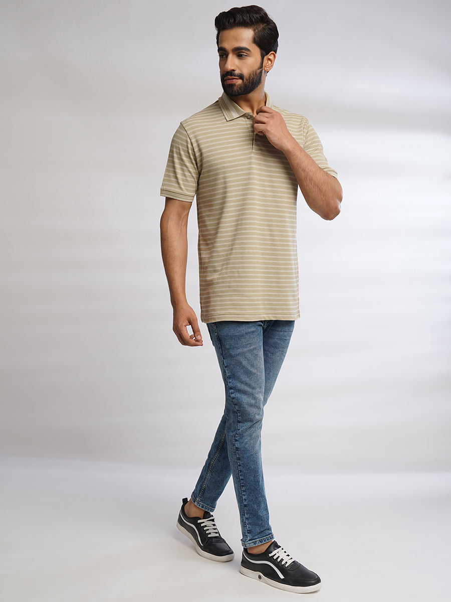 Men Beige Polo T-Shirt