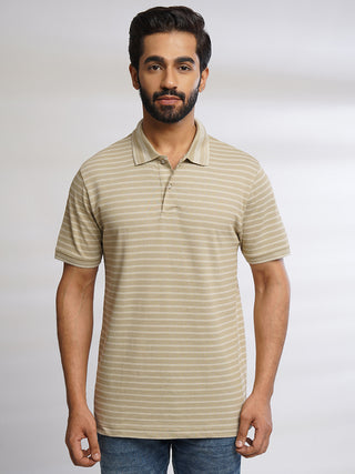 Men Beige Polo T-Shirt