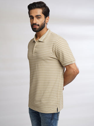 Men Beige Polo T-Shirt