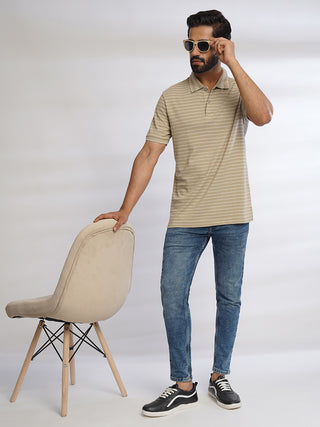 Men Beige Polo T-Shirt