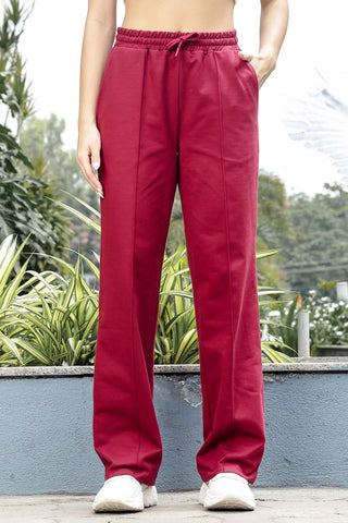 WOMEN MAROON STRAIGHT FIT BOTTOM