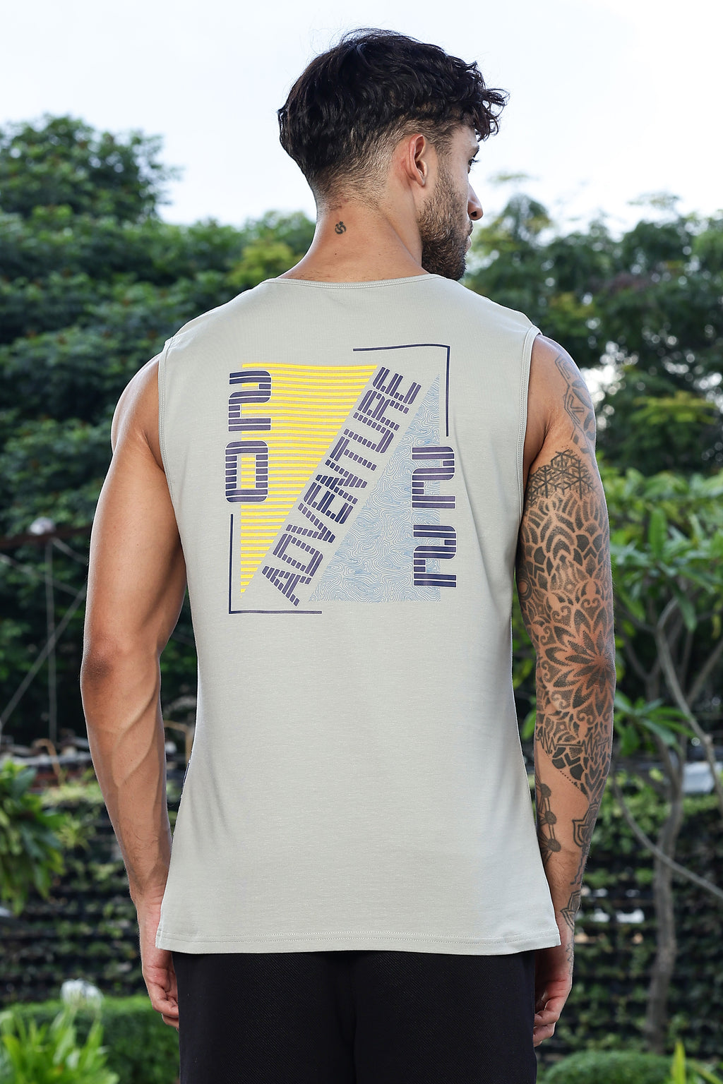 Men's Cotton Stretch Sleeveless Printed Tank Top | Round Neck Typography Design | Casual Pullover Vest