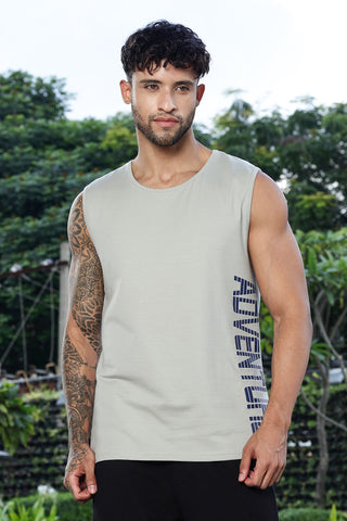 Men's Cotton Stretch Sleeveless Printed Tank Top | Round Neck Typography Design | Casual Pullover Vest