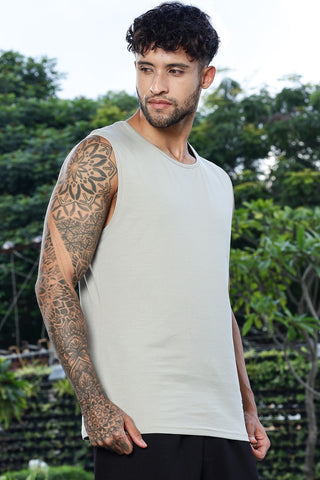 Men's Cotton Stretch Sleeveless Printed Tank Top | Round Neck Typography Design | Casual Pullover Vest