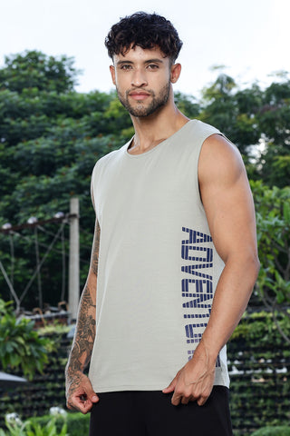 Men's Cotton Stretch Sleeveless Printed Tank Top | Round Neck Typography Design | Casual Pullover Vest