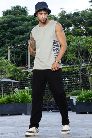 Men's Cotton Stretch Sleeveless Printed Tank Top | Round Neck Typography Design | Casual Pullover Vest