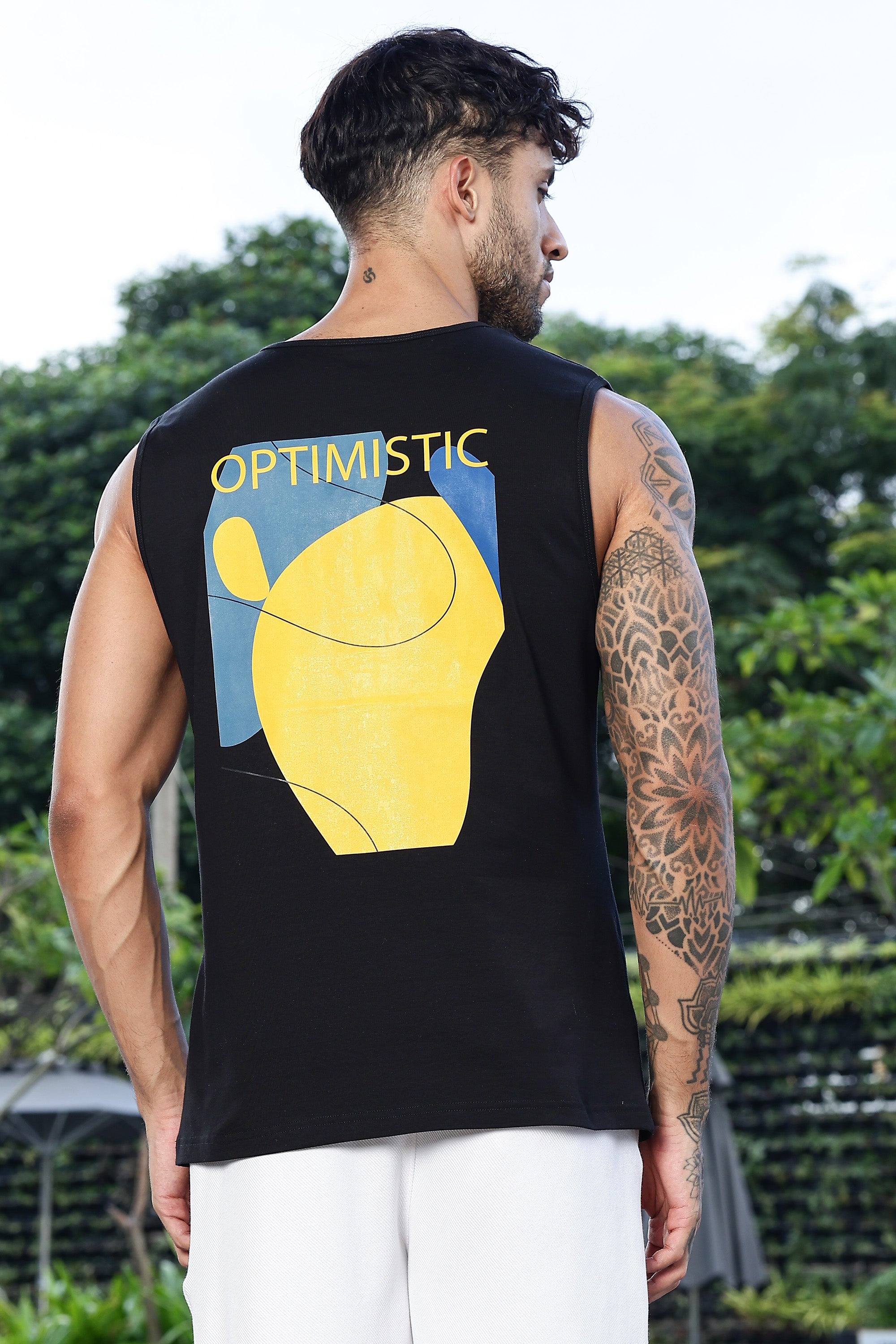 Men's Sleeveless Graphic Printed Tank Top | Cotton Stretch Round Neck Casual Vest | Pullover Style