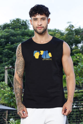 Men's Sleeveless Graphic Printed Tank Top | Cotton Stretch Round Neck Casual Vest | Pullover Style