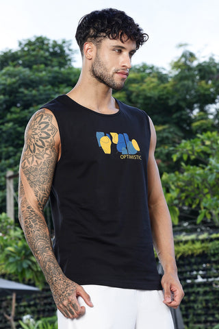 Men's Sleeveless Graphic Printed Tank Top | Cotton Stretch Round Neck Casual Vest | Pullover Style