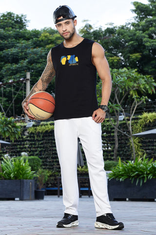 Men's Sleeveless Graphic Printed Tank Top | Cotton Stretch Round Neck Casual Vest | Pullover Style