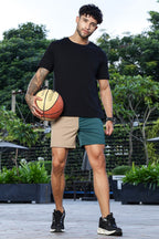 Men's Mid-Rise Colorblock Casual Shorts | Polyester-Spandex Blend | Flat Front with Drawstring | 3 Pockets