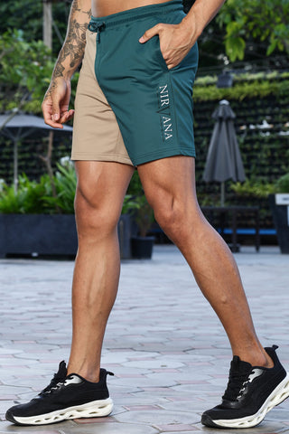 Men's Mid-Rise Colorblock Casual Shorts | Polyester-Spandex Blend | Flat Front with Drawstring | 3 Pockets