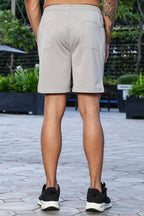 Men's Mid-Rise Typography Printed Casual Shorts | Polyester-Spandex Flat Front with Drawstring | 4 Pockets