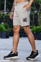Men's Mid-Rise Typography Printed Casual Shorts | Polyester-Spandex Flat Front with Drawstring | 4 Pockets