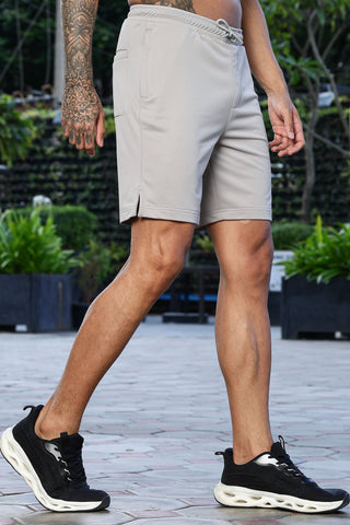 Men's Mid-Rise Typography Printed Casual Shorts | Polyester-Spandex Flat Front with Drawstring | 4 Pockets