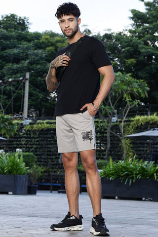 Men's Mid-Rise Typography Printed Casual Shorts | Polyester-Spandex Flat Front with Drawstring | 4 Pockets