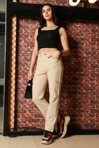 BEIGE COLOR WOMEN SLIT PANT
