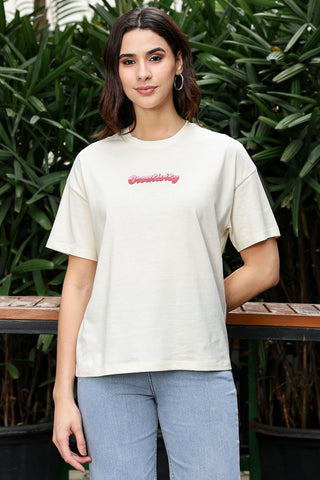 Women’s 100% Cotton Typography Printed T-Shirt | Round Neck Short Sleeves Casual Tee | Pullover Style