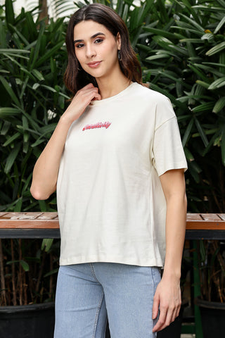 Women’s 100% Cotton Typography Printed T-Shirt | Round Neck Short Sleeves Casual Tee | Pullover Style