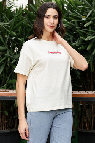 Women’s 100% Cotton Typography Printed T-Shirt | Round Neck Short Sleeves Casual Tee | Pullover Style