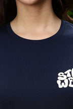 WOMEN NAVY DROP SHOULDER SLEEVES T SHIRT