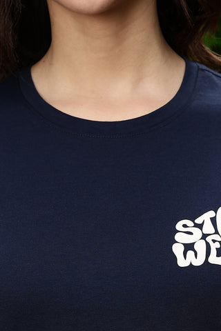 WOMEN NAVY DROP SHOULDER SLEEVES T SHIRT
