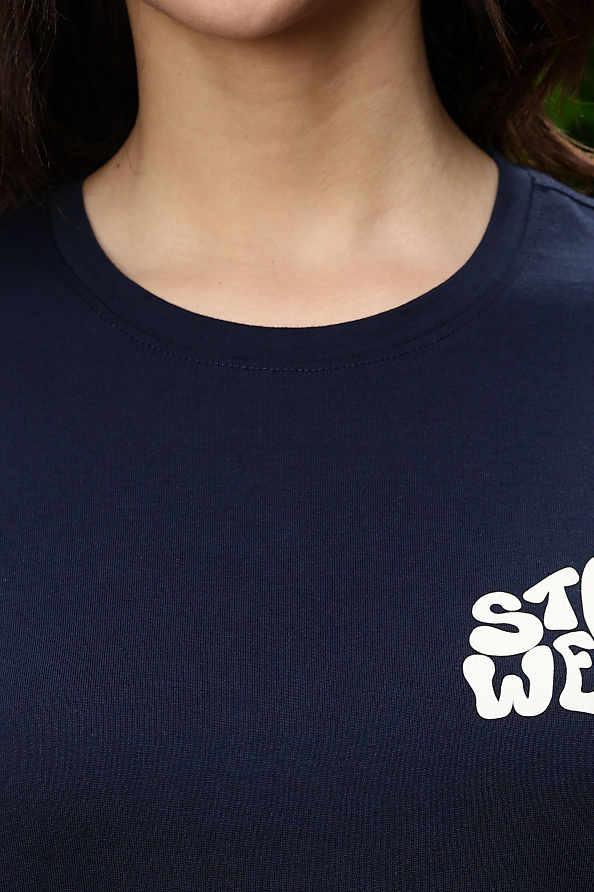 WOMEN NAVY DROP SHOULDER SLEEVES T SHIRT