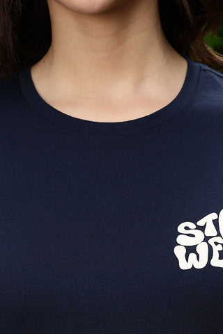 Women's 100% Cotton Typography Printed T-Shirt | Round Neck Short Sleeves Casual Tee