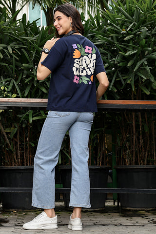 Women's 100% Cotton Typography Printed T-Shirt | Round Neck Short Sleeves Casual Tee