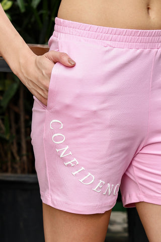 Women's Cotton Bermuda Shorts | Mid-Rise Stretchable Flat Front Shorts with Pockets | Casual Typography Printed Loungewear