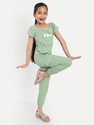 ONE SKY GIRLS FAIR GREEN SOLID JUMPSUIT