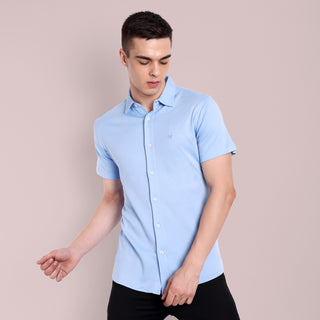 Men Sky Blue Semi Casual Shirt