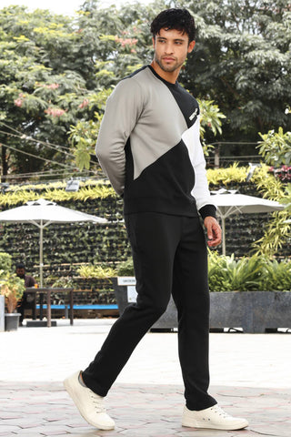 Men’s Colorblock Tracksuit Set | Round Neck Long Sleeve Top & Slip-On Joggers | Cotton Blend | Mid-Rise Flat Front | 3 Pockets | Casual Athleisure Wear