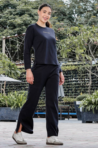 WOMEN ROUND NECK BLACK FULL SLV  CO-ORD SET