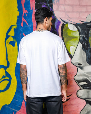 Men's Round Neck Oversized White Tee, "Hope" Typographic Pure Cotton T-shirt