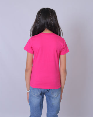 Girls Fuchsia Floral Printed T-Shirt