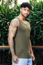 ONE SKY Men’s Cotton Spandex Printed Tank Top | Sleeveless Round Neck Casual Vest | Typography Print | Stretch Fabric | Machine Wash