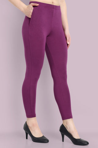 WOMENS DARK VIOLET ANKLE LENGTH POCKET LEGGING