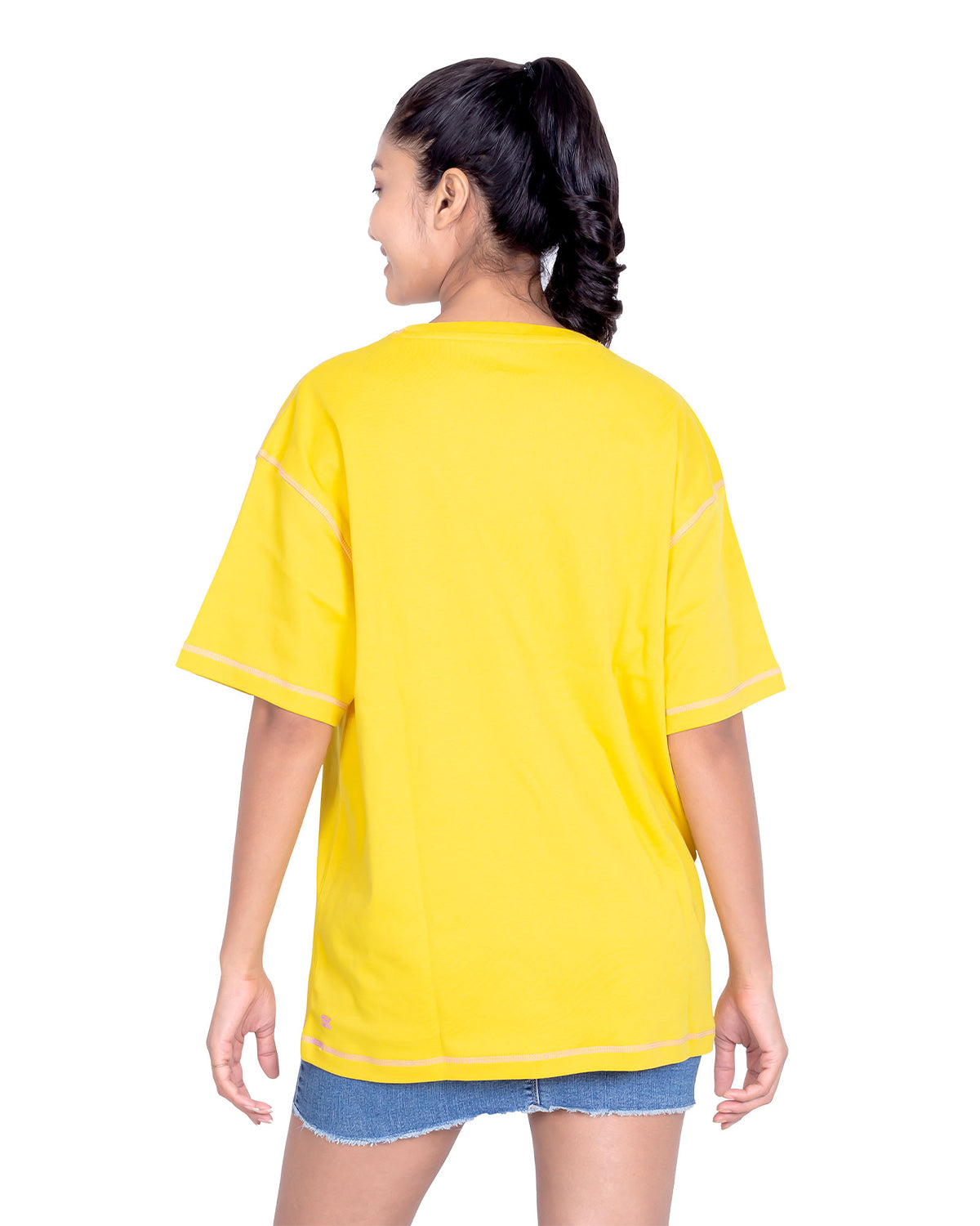 Women Mustard Round Neck Oversized T-Shirt