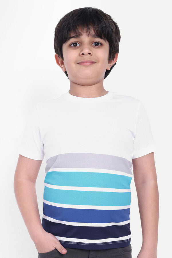 Boys Stylish Multi-Color Striped Round Neck T-shirt - 100% Cotton, Soft & Comfortable