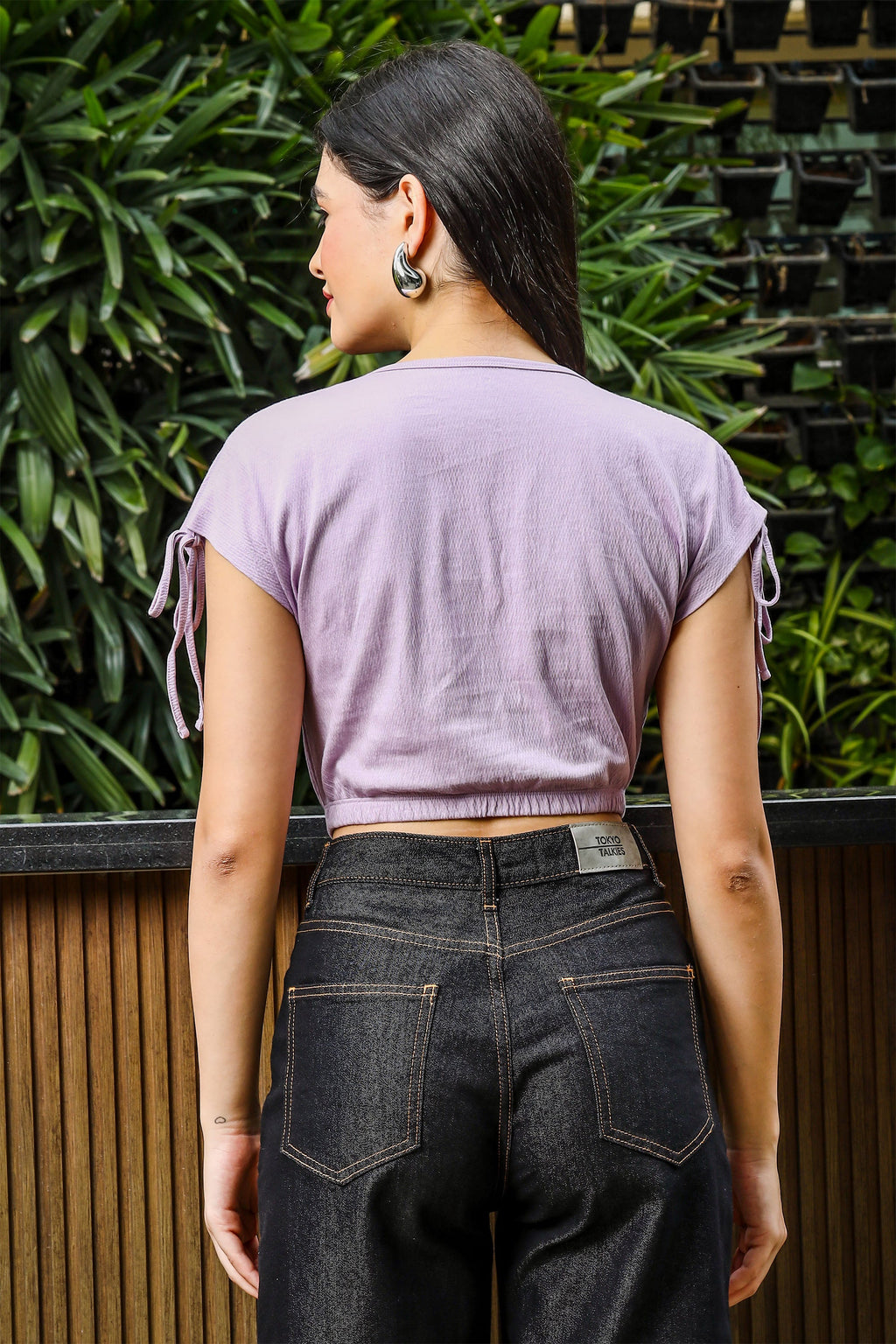 Womens V Neck Crop Top With Designer Sleeves
